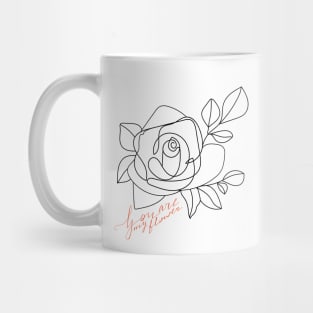 Abstract one line rose flower with calligraphy phrase. Fashion typography slogan design "You are my flower". Continuous line print. Mug